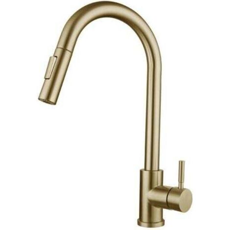 Pull-out stainless steel kitchen faucet, brushed gold mixer tap, rotating telescopic kitchen sink faucet