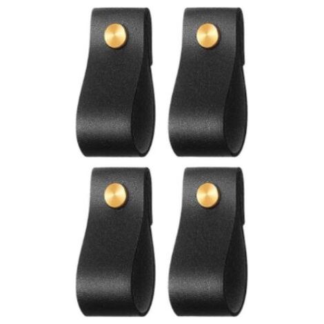QORVA-Poignées d'armoire en cuir robustes – Noir – Lot de 6 – 15,2 x 2,4 cm – Poignée de meuble, poignée de porte pour cuisine, salle de bain, armoires, tiroirs, bois