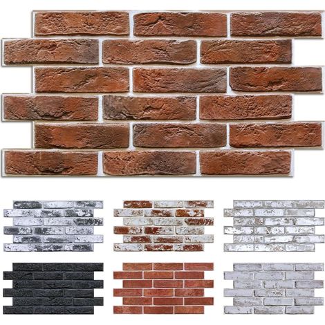 12 Pièces Panneaux muraux 3D Autocollants, 3 MM D'épaisseur, Aspect Brique Pierre, 58 x 30 cm, Revêtement Mural PVC pour Salon, Cuisine, Chambre à Coucher, Intérieur(Retro Red) (1/5)