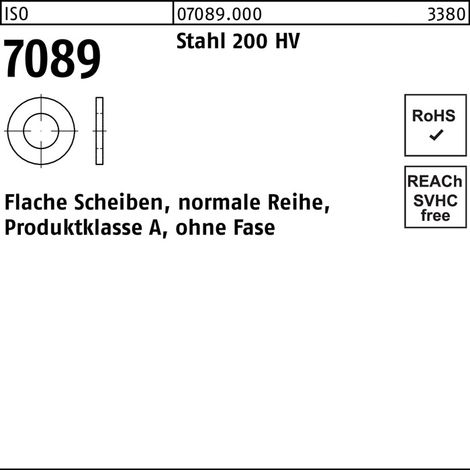 Unterlegscheibe ISO 7089 o.Fase 12 Stahl 200 HV 500 Stück