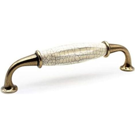 Poignée de meuble vintage laiton vieilli 144mm 4 poignées en zinc-aluminium et porcelaine Entraxe 128mm Pour tiroirs et portes (1/4)