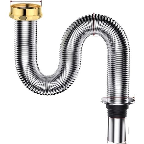 (1 Stück) 40 cm Edelstahl-Spülbeckensiphon, flexibler Abflussschlauch (1/5)