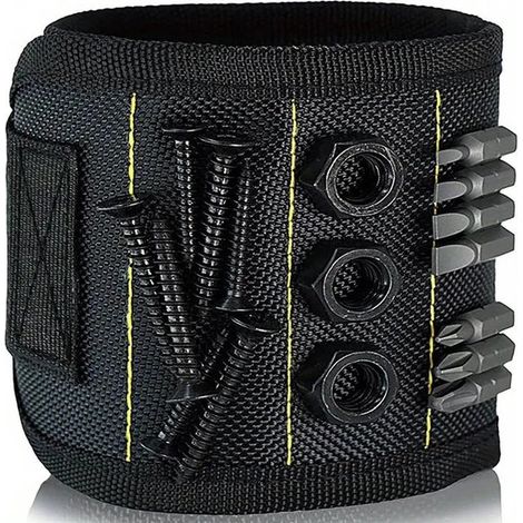 Braccialetto magnetico a strisce nere e gialle - attrae viti, dadi, bulloni e punte da trapano - magnete potente, regolabile (1/5)