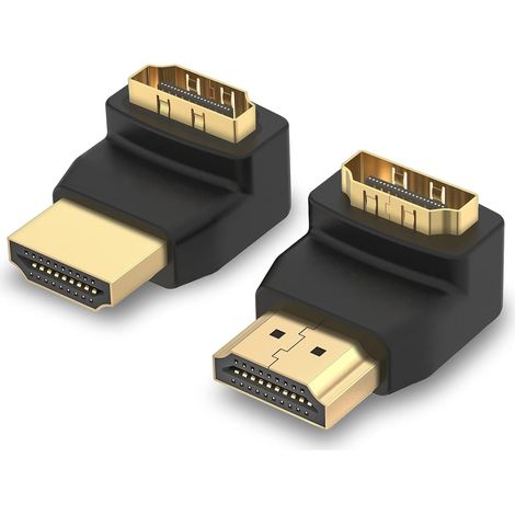 VCE Adaptateur HDMI Coudé Male Femelle 4K, Plaqué Or, 90 et 270 Degrés Rallonge HDMI Male Femelle 2.0, Connecteur Angle Droit Compatible avec HD, TV, Portable, Switch 3D Lot de 2 (1/4)
