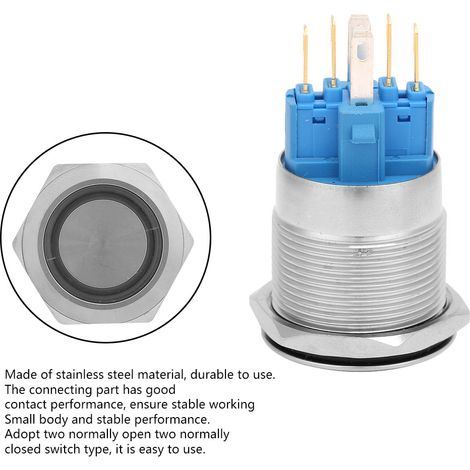 Lot de 20 embouts annulaires plats autobloquants de 22 mm avec interrupteur à bouton lumineux en acier inoxydable (bleu) (1/5)