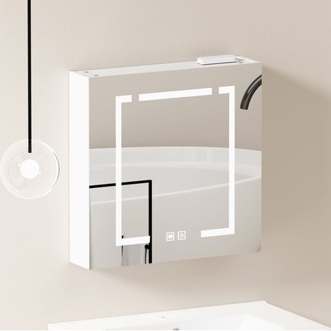 Armario de pared con espejo LED (72x24.5x73 cm), con almacenaje, diseño compacto, MDF y vidrio, blanco (1/5)