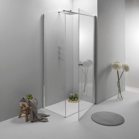 BOX DOCCIA ELITE ANGOLARE 80x100 CM PORTA BATTENTE CON LATO FISSO TRASPARENTE