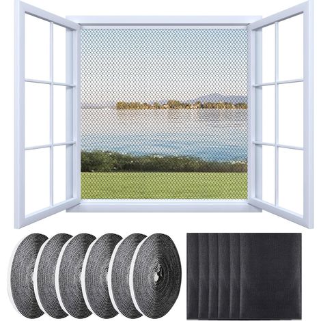 6 Pièces Moustiquaire Fenetre, 130x150cm Moustiquaire Pour Fenêtre Avec Rouleaux De Bandes Autocollantes, Moustiquaire Adhésive pour Fenêtre, Ajustable & Découpable – Sans Perçage (Noir) (1/5)