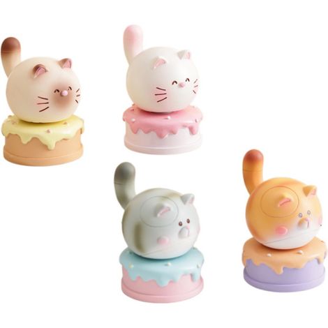 Ensemble de 4 figurines de chats en résine avec socles rotatifs pour bureau - Jouets pour chats multicolores rotatifs, décoration anti-stress pour le bureau, cadeau (1/3)