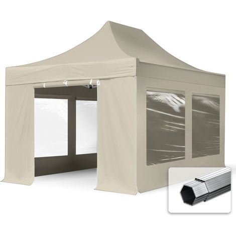 3x4,5 m Faltpavillon PROFESSIONAL Alu 40mm, Seitenteile mit Panoramafenstern, creme