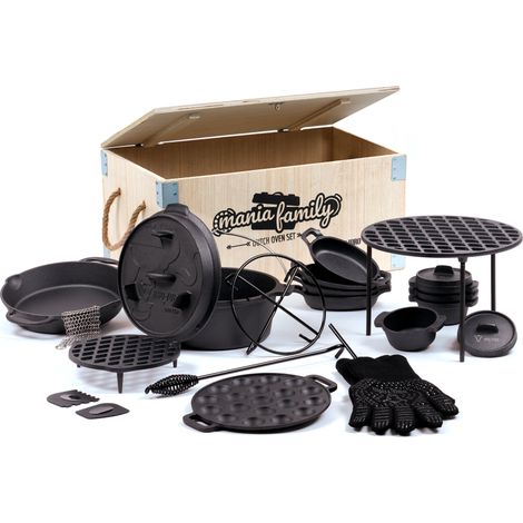 BBQ-Toro Juego de 19 ollas holandesas en caja de madera  Con olla de fuego para olla holandesa y mÃ¡s  Pre-sazonado (1/5)