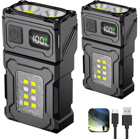 Lot de 2 mini lampes de poche LED multifonctionnelles pour l'extérieur, idéales pour les travaux nocturnes, la course à pied et le camping, avec prise en charge de la charge USB-C. (1/5)