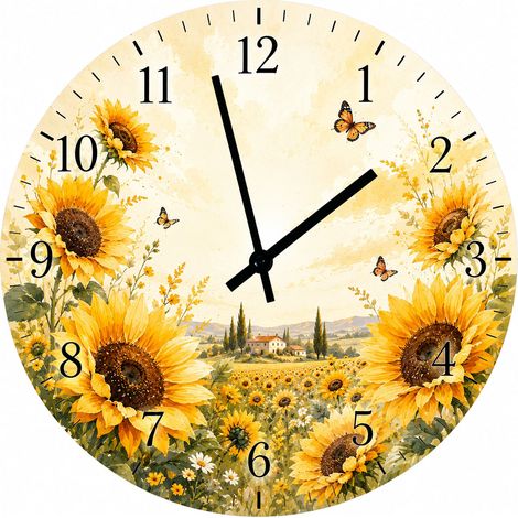 Horloge Murale Verre Champ de Tournesols 29 cm (1/2)