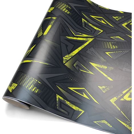 (Noir et jaune - 10 cm x 150 cm) Vinyle adhésif pour voiture, idéal pour motos, films de covering triangulaires, films pour skateboards, autocollants en vinyle imperméables, graphismes cyberpunk (1/4)