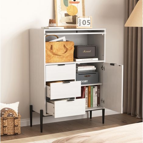 Aparador blanco con 3 cajones, 1 puerta y 1 puerta de cristal, 85 x 40 x 120 cm, aglomerado (1/5)
