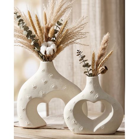 Set de 2 Vases en Céramique Blanche, Vase Décoratif Boho Moderne et Minimaliste pour Fleurs Séchées, Décoration de Table pour Salon Chambre, Cadeau pour Femme et Mère (1/5)