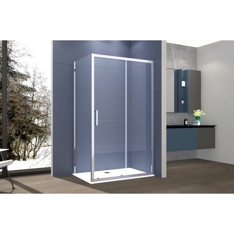 Box doccia 2 lati 70x95 cm fisso + porta scorrevole apertura laterale H195 cm SARA Cromato