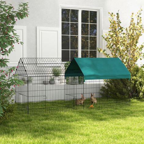Kleintiergehege mit Dach – 220 x 85 x 103 cm – Freilaufgehege mit 4 Türen – Grün und Schwarz (1/5)