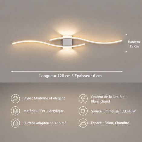 Applique murale LED linéaire blanc 120 cm, gradation continue, commande vocale hors ligne et télécommande 1,01 kg – Livraison gratuite