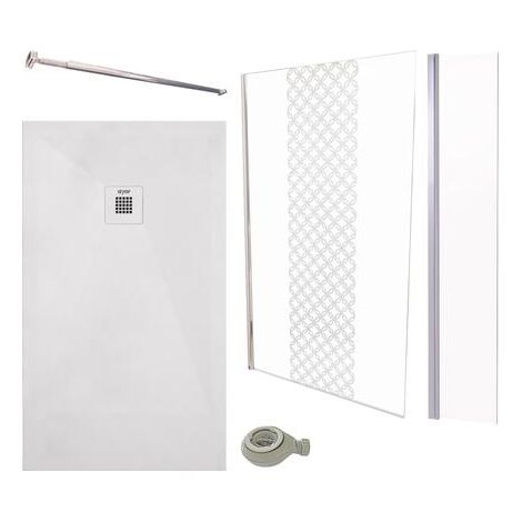 ONDEE ZEN - PACK DOUCHE - Receveur blanc 160X90cm, Paroi 120cm, déflecteur, barre fixation