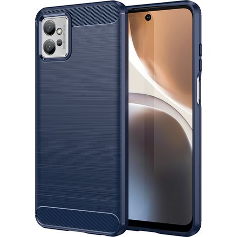 Carbon Case kompatibel mit Motorola Moto G32 flexible Silikon-Carbon-Hülle blau (1/5)