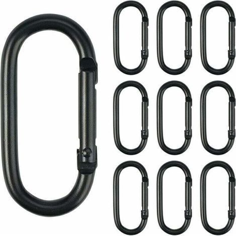 10 Stück Karabiner, 2 cm x 5 cm, kleine schwarze Karabiner, Mini-Schlüsselanhänger aus Aluminium mit Federmechanismus, Karabiner zur Sicherung von Ausrüstung für Zuhause, Reisen, Camping, Angeln und W (1/5)