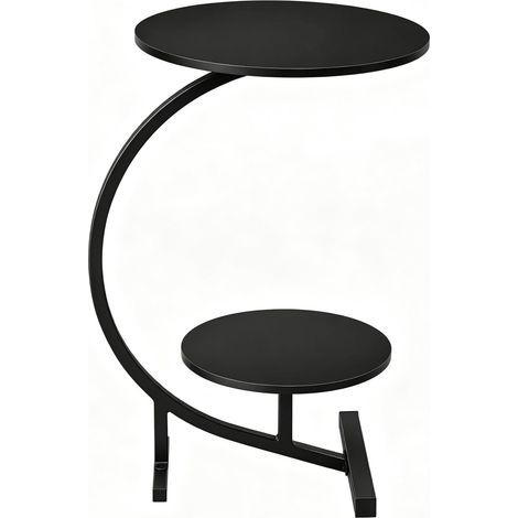 Runder Couchtisch mit zwei Ebenen aus MDF und schwarzem Metall, 66 cm (1/5)