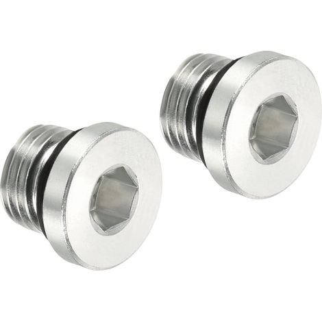 3/8-24UNF Interne Hex Tête Tuyau Raccord Bouchon, 2 Paquet Mâle Fil 45 Acier Prise Bouchon avec Bague étanchéité pour Terminer Terminaux - (1/5)