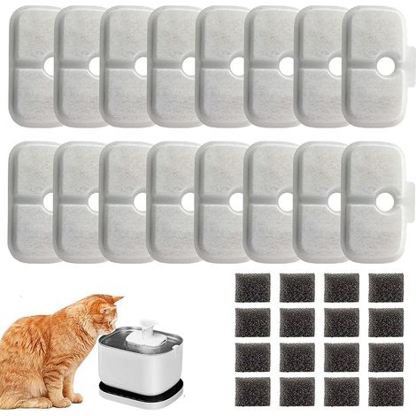 32 Pièces Filtre Fontaine Eau Chat, Filtres de Remplacement pour Dockstream Fontaine à Eau pour Chat PLWF005, PLWF115, PLWF105, 16 Filtres avec Charbon Actif et 16 Eponges en Mousse (1/5)