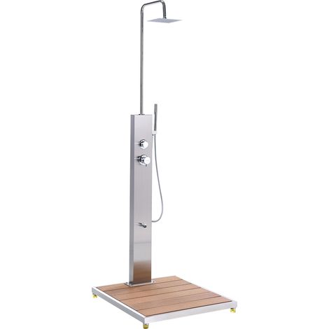 Colonne de Douche d'Extérieur Moderne en Acier Inoxydable Argenté et Marron Clair Caminito (1/5)
