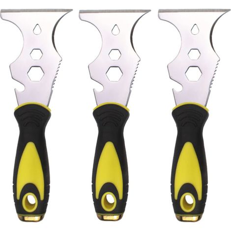 Lot de 3 outils de peintre multifonctions 15 en 1 en acier inoxydable : spatule grattoir à peinture, tête marteau et manche souple (1/5)