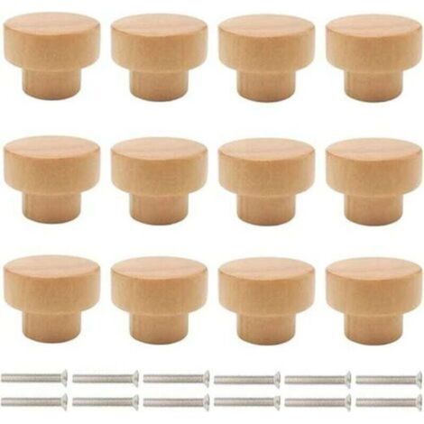 Boutons de Porte en Bois, 12 Pièces Poignées de Meuble, Bouton de Tiroir en Bois, Poignées de Boutons Rond Poignées de Tiroir de Placard, Poignées de Porte de Commode de Meuble (1/4)