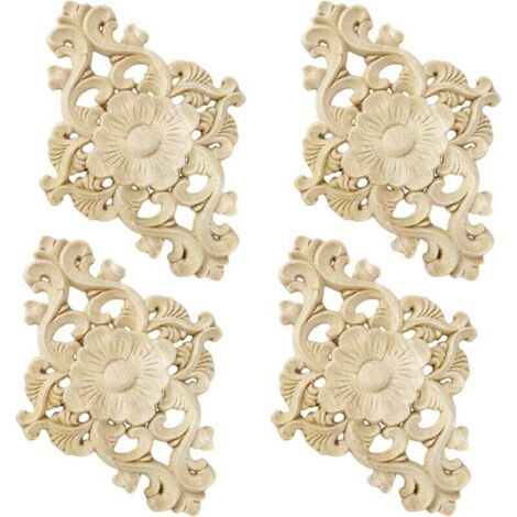 Lot de 4 décorations en bois sculpté pour meubles, mur, armoire, porte, décoration, bricolage