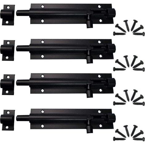 Boulon à Glissière 4 Pièces Loquet de Portail Exterieur, Loquet Porte, Verrou à pêne à glissière, Targette en Acier Pour PorteJardin, Porte de Salle de Bain, Porte en Bois (Noir)