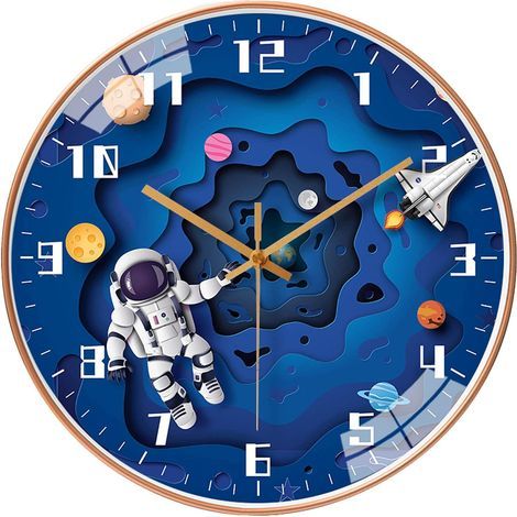 Runde Wanduhr (30,5 cm Durchmesser) mit geräuschlosem Uhrwerk für Kinder, kein Ticken, batteriebetrieben, im Reisestil, Dekoration für Zuhause, Schule, Jungenzimmer, Wohnzimmer (1/5)