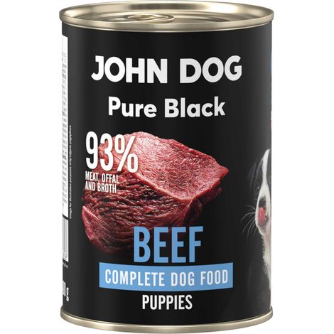 John Dog - Pure Black - Aliment humide mono pour chiots Junior Bœuf 400g (1/3)