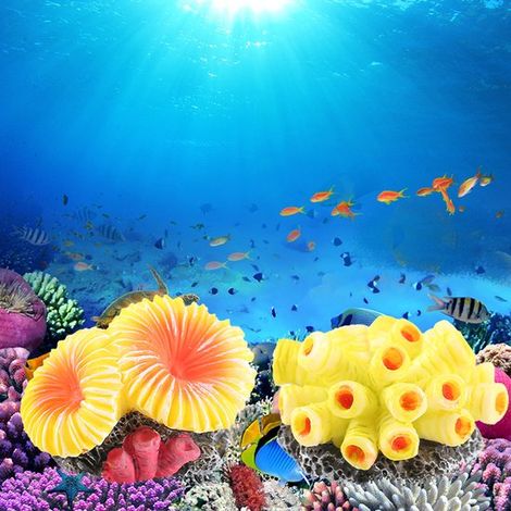 Set mit 2 künstlichen Korallen (Gelb/Orange) – Lebendige Aquariumdekoration, schafft eine farbenfrohe Unterwasserlandschaft (1/4)