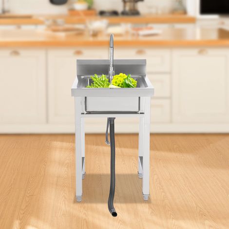 Lavello acciaio inox, lavello cucina vasca singola, lavabo campeggio 50x50x93cm (1/5)