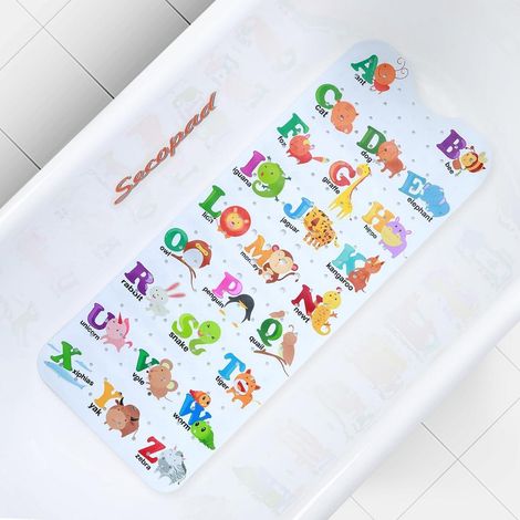 Tapis de bain antidérapant enfant 100x40cm, PVC sans BPA, lavable, motifs animaux alphabet (1/5)