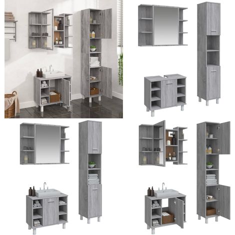 3-tlg. Badmöbel-Set Grau Sonoma Holzwerkstoff - Badmöbel Set - Badezimmermöbel - Waschtischschrank - Standregal - Spiegelschrank - Home & Living (1/5)