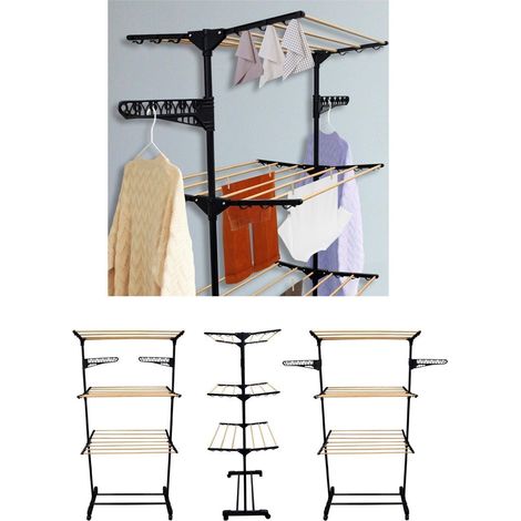 Tendedero Tres Alturas de Metal 140 x 57 x 165 cm Tendal Torre con Ruedas (1/5)