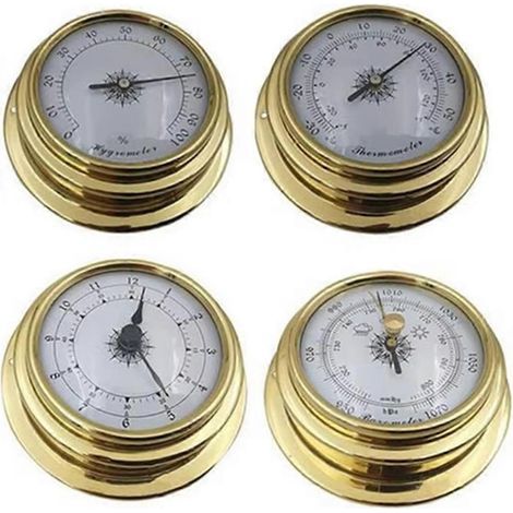 4-teiliges Messing-Set bestehend aus Barometer, Thermometer und Hygrometer, geeignet für den Einsatz auf See - Wandmontage [YDE] (1/5)