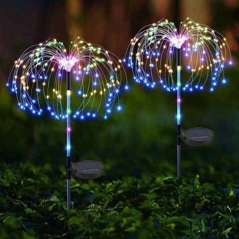 2-teiliges Solar-Feuerwerksset, 200 LED-Solarleuchten für den Außenbereich, 8 Lichtmodi, LED-Beleuchtung für Rasen, Party, Terrasse, Blumenbeet, Gartendekoration (reichhaltig und farbenfroh) (1/5)