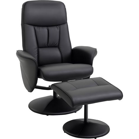 Fauteuil relax avec repose-pied fauteuil de relaxation relaxant pivotant 360° et dossier inclinable pour TV supportant jusqu'à 120 Kg revêtement synthétique métal noir