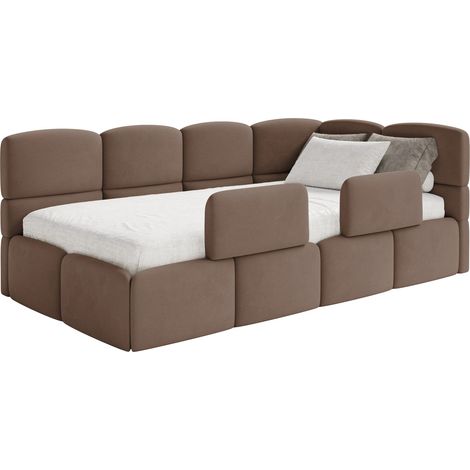 Selsey Cloudy – Kinderbett 120x200, Kopfteil rechts, Matratze & Bettkasten, Samt Braun
