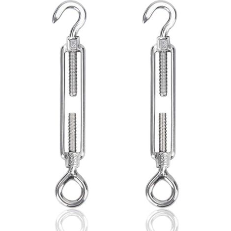 M8 Tendeur Cable 304 Acier Inoxydable Réglable Crochet De Ridoir Et Oeil Fil a Linge Tendeurs Elastique avec Crochets Fer Cloture Corde Exterieur 2pcs - (1/5)