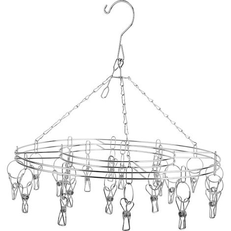 Séchoir à linge avec 20 pinces, en acier inoxydable, rond, 35,5 x 28 cm (1/5)