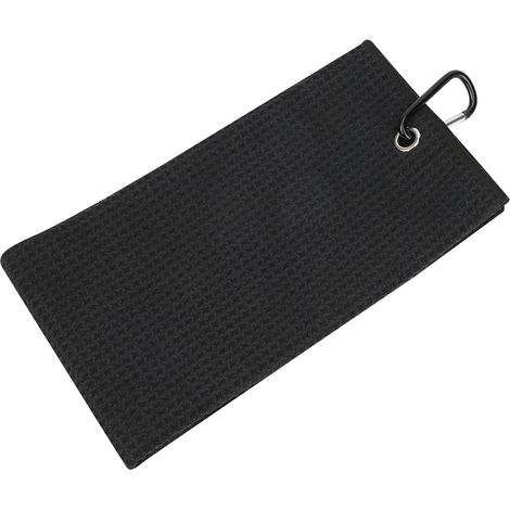 Serviette de golf gaufrée, lingette de sport absorbante, nettoyage, pur coton, sangle avec crochet, noire