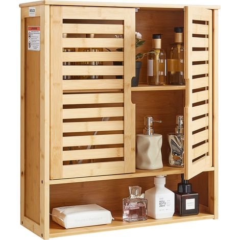 Armoire Murale de Salle de Bain avec 2 Portes et Étagère Réglable, Armoire à Pharmacie Au-Dessus des Toilettes, Organisateur Suspendu avec Étagères et Cloison Ouverte pour Buanderie, Cuisine (1/5)