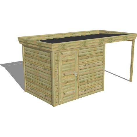 ABRI DE JARDIN bois Pin autoclave 27mm - 4,64x2,14m / 9,9m2 - Bac acier - Abri Français (1/5)